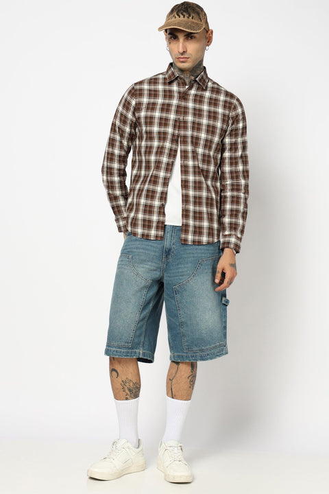 BROWN TARTAN CHECKERED COTTON SHIRT-Shirt - 250832106