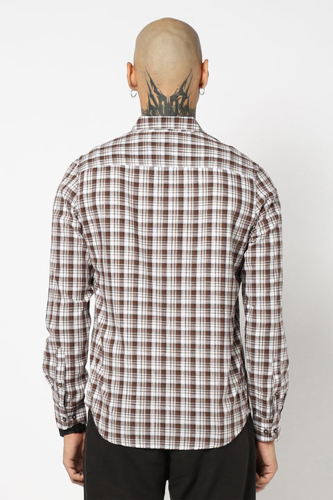 BROWN TARTAN CHECKERED SHIRT-Shirts - 250731757