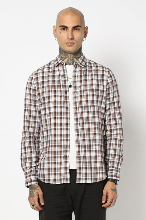 BROWN TARTAN CHECKERED SHIRT-Shirts - 250731757