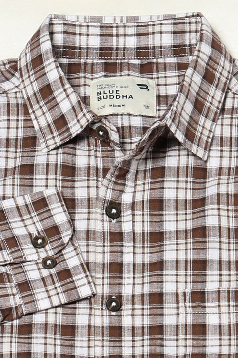 BROWN TARTAN CHECKERED SHIRT-Shirts - 250731757