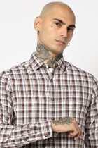 BROWN TARTAN CHECKERED SHIRT-Shirts - 250731757