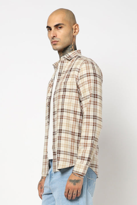 BROWN TARTAN CHECKERED TAILORED FIT SHIRT-Shirt - 250731702