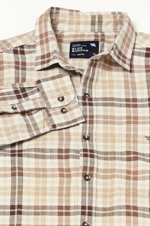 BROWN TARTAN CHECKERED TAILORED FIT SHIRT-Shirt - 250731702