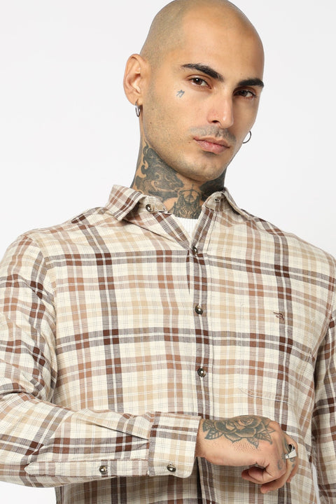 BROWN TARTAN CHECKERED TAILORED FIT SHIRT-Shirt - 250731702
