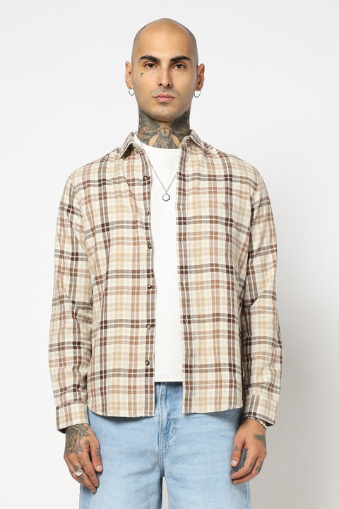 BROWN TARTAN CHECKERED TAILORED FIT SHIRT-Shirt - 250731702