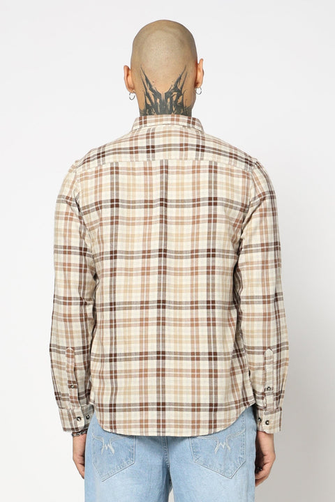 BROWN TARTAN CHECKERED TAILORED FIT SHIRT-Shirt - 250731702