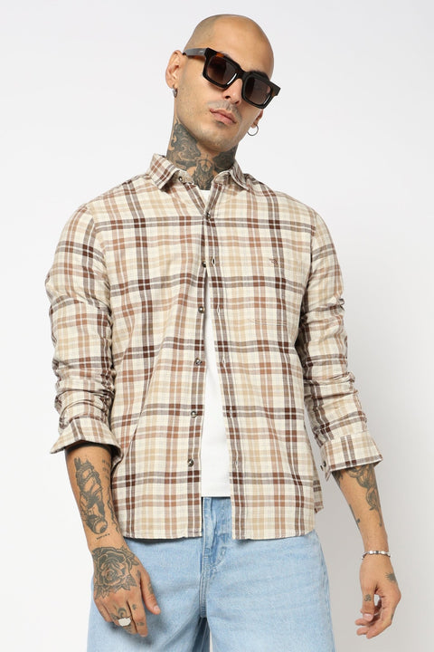 BROWN TARTAN CHECKERED TAILORED FIT SHIRT-Shirt - 250731702