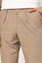 BROWN TRAVELLER FIT LINEN TROUSER - Trousers - 250740735