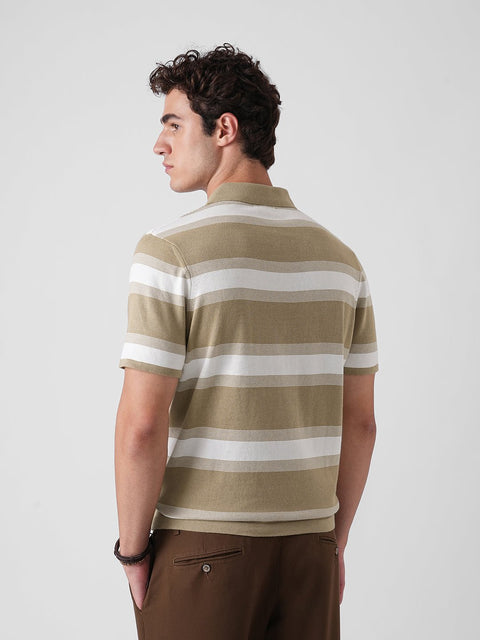 BROWN WIDE STRIPE FLATKNIT POLO - T Shirt - 3IS1F0379