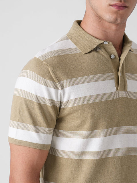 BROWN WIDE STRIPE FLATKNIT POLO - T Shirt - 3IS1F0379