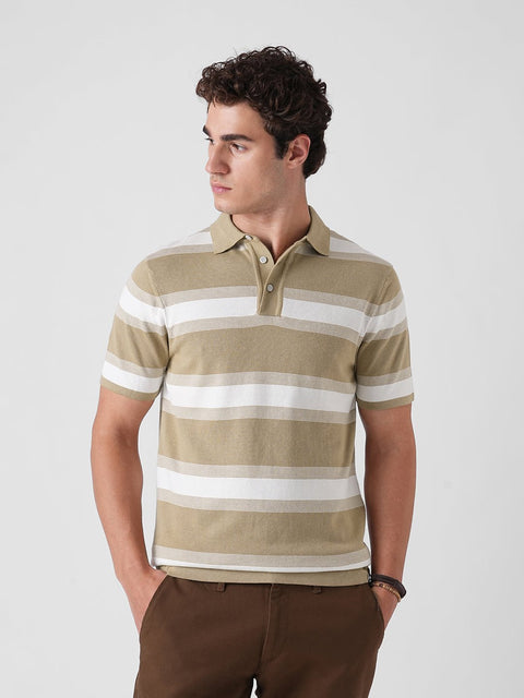 BROWN WIDE STRIPE FLATKNIT POLO - T Shirt - 3IS1F0379