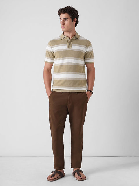 BROWN WIDE STRIPE FLATKNIT POLO - T Shirt - 3IS1F0379