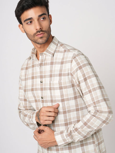 CAMEL CHECKERED COTTON SHIRT-Shirt - 251133615