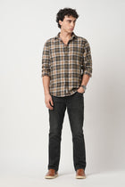 CAMEL DOBBY PLAID COTTON SHIRT-Shirt - 251033425