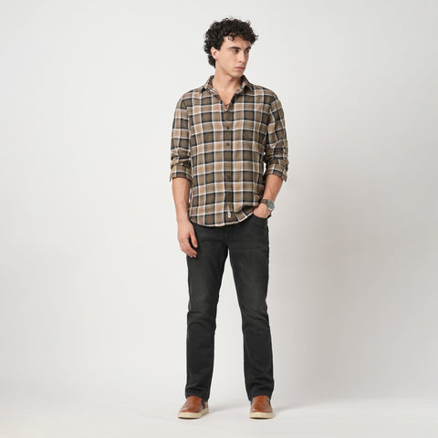 CAMEL DOBBY PLAID COTTON SHIRT-Shirt - 251033425
