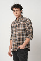 CAMEL DOBBY PLAID COTTON SHIRT-Shirt - 251033425