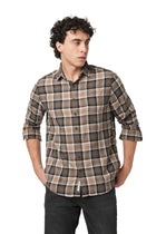 CAMEL DOBBY PLAID COTTON SHIRT-Shirt - 251033425