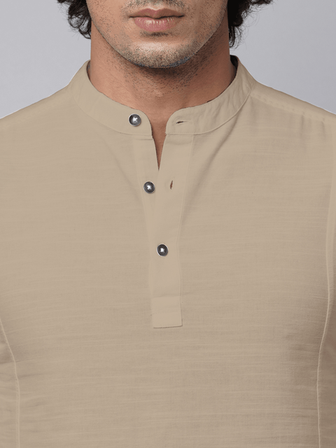 Camel Solid Cotton Shirt Kurta - Kurta - 230725393
