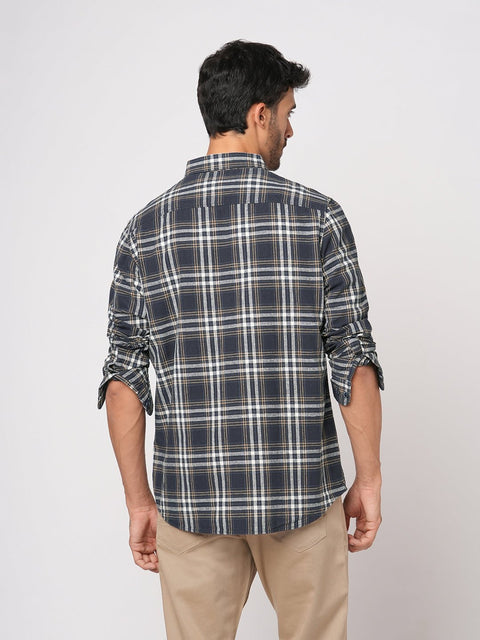 CHARCOAL CHECKERED TAILORED FIT SHIRT-Shirt - 251133680