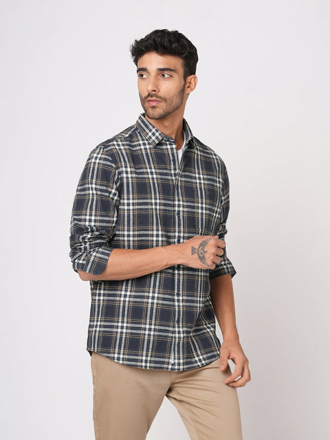CHARCOAL CHECKERED TAILORED FIT SHIRT-Shirt - 251133680