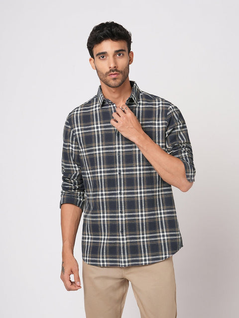 CHARCOAL CHECKERED TAILORED FIT SHIRT-Shirt - 251133680