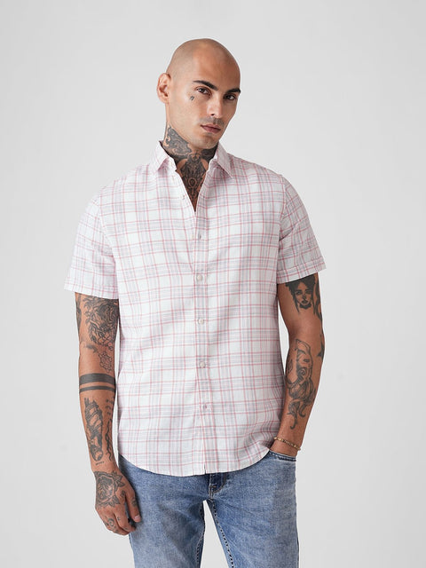 CHECKERED SLUB HALF SLEEVE SHIRT-Shirt - 260235310
