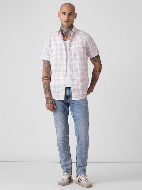 CHECKERED SLUB HALF SLEEVE SHIRT-Shirt - 260235310