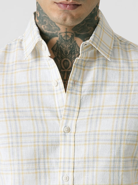 CHECKERED SLUB HALF SLEEVE SHIRT-Shirt - 260235315