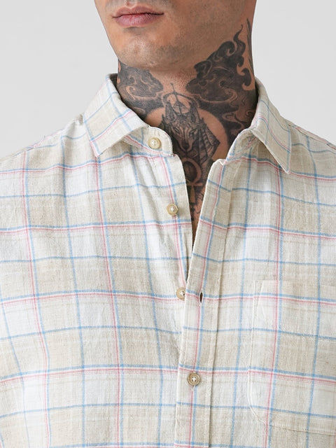 CHECKERED SLUB TAILORED HALF SLEEVE SHIRT-Shirt - 260134756