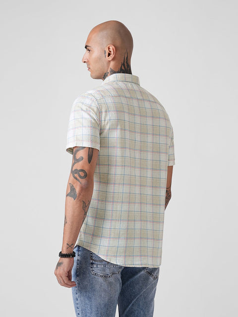 CHECKERED SLUB TAILORED HALF SLEEVE SHIRT-Shirt - 260134756