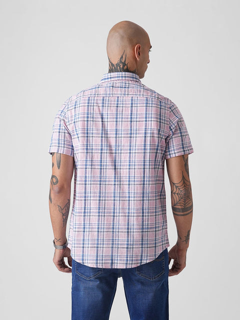CHECKERED SLUB TAILORED HALF SLEEVE SHIRT-Shirt - 260134930