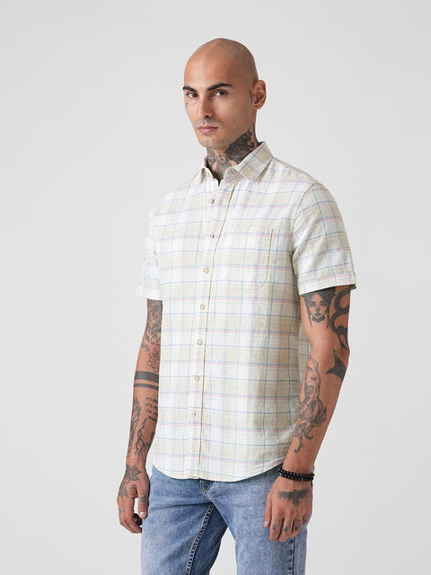 CHECKERED SLUB TAILORED HALF SLEEVE SHIRT-Shirt - 260134756