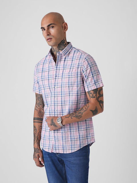 CHECKERED SLUB TAILORED HALF SLEEVE SHIRT-Shirt - 260134930