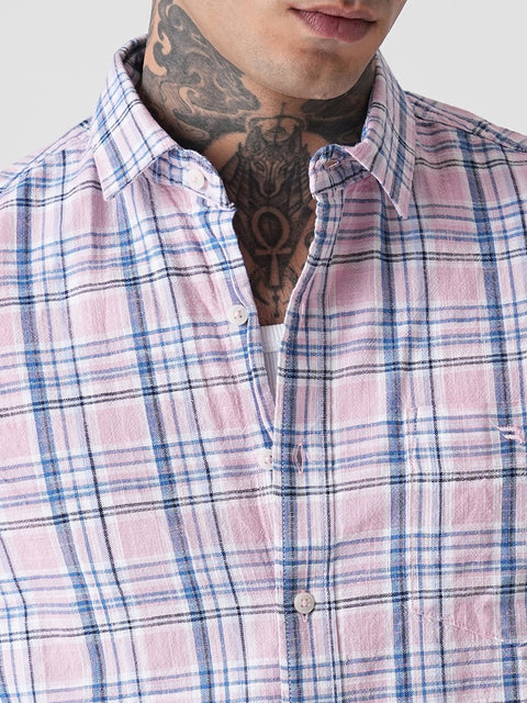 CHECKERED SLUB TAILORED HALF SLEEVE SHIRT-Shirt - 260134930