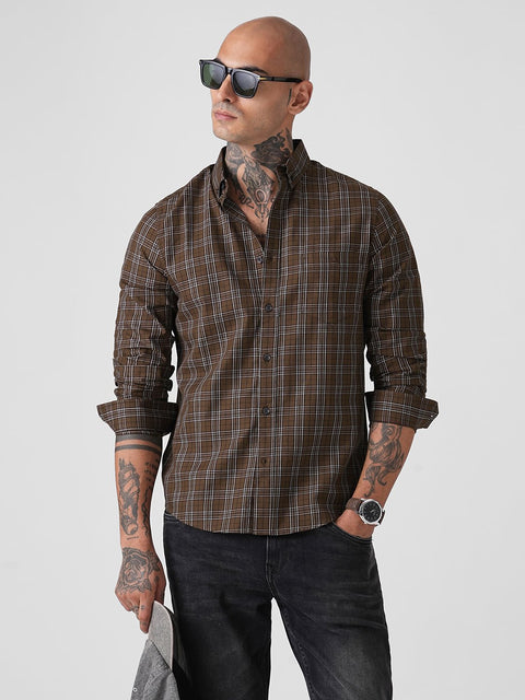 CHECKERED TWILL TAILORED FULL SLEEVE SHIRT-Shirt - 260134651