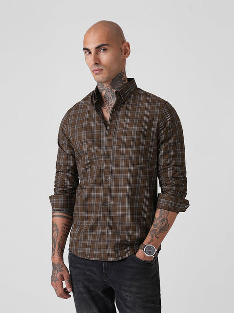 CHECKERED TWILL TAILORED FULL SLEEVE SHIRT-Shirt - 260134651