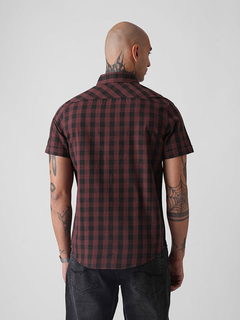 CHECKERED TWILL TAILORED HALF SLEEVE SHIRT-Shirt - 260235255