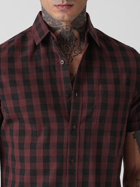 CHECKERED TWILL TAILORED HALF SLEEVE SHIRT-Shirt - 260235255