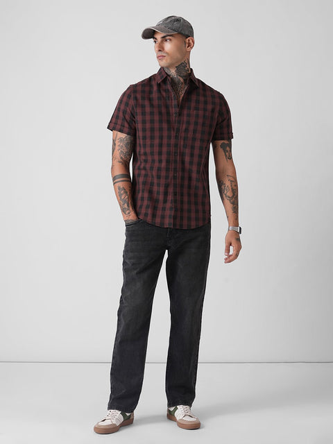 CHECKERED TWILL TAILORED HALF SLEEVE SHIRT-Shirt - 260235255
