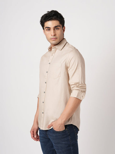 CREAM PLAIN DOBBY SHIRT-Shirt - 260134320