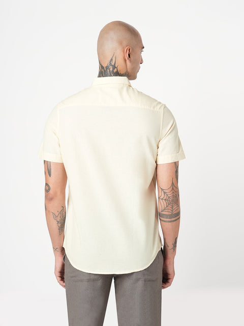 CREAM PLAIN HALF SLEEVE SHIRT-Shirt - 251133856