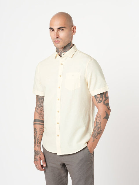 CREAM PLAIN HALF SLEEVE SHIRT-Shirt - 251133856