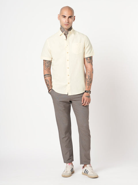 CREAM PLAIN HALF SLEEVE SHIRT-Shirt - 251133856