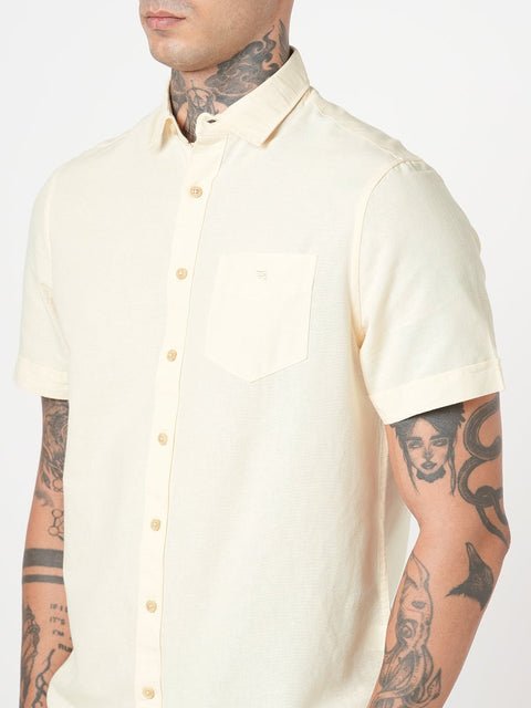 CREAM PLAIN HALF SLEEVE SHIRT-Shirt - 251133856