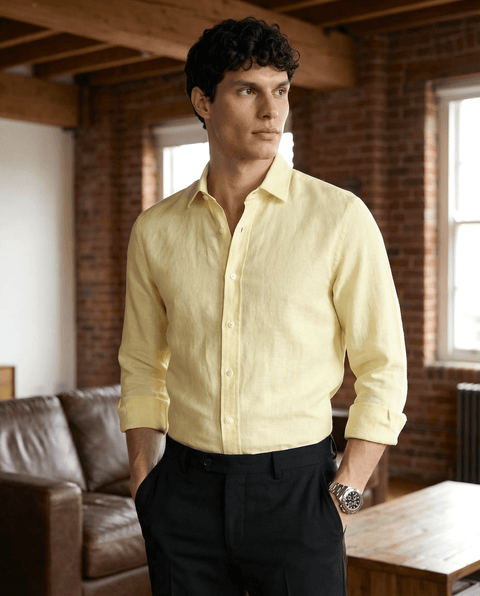 CREAM PLAIN TAILORED FIT SHIRT-Shirt - 241029164