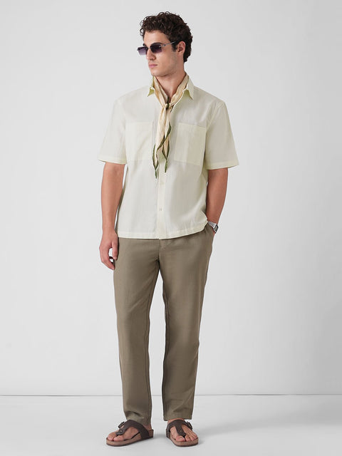 CREAM RELAXED FIT HALF SLEEVE SHIRT-Shirt - 260235095