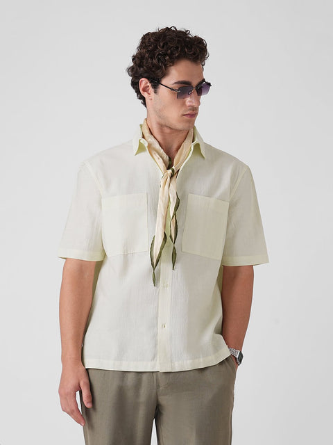 CREAM RELAXED FIT HALF SLEEVE SHIRT-Shirt - 260235095