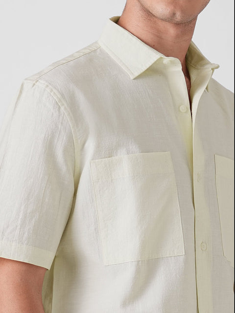 CREAM RELAXED FIT HALF SLEEVE SHIRT-Shirt - 260235095
