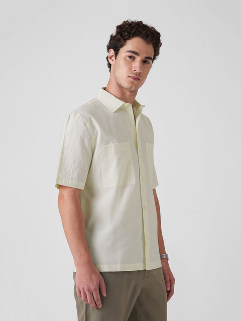 CREAM RELAXED FIT HALF SLEEVE SHIRT-Shirt - 260235095