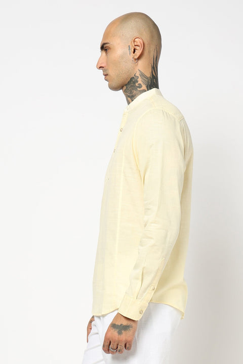 Cream Solid Cotton Shirt Kurta - Kurta - 240126553